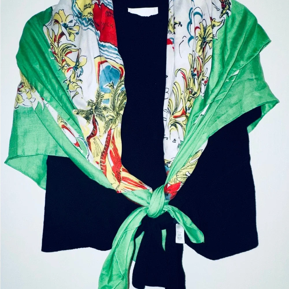 J.Crew lightweight scarf tropical map print green Bermuda coastal summer - Picture 4 of 4
